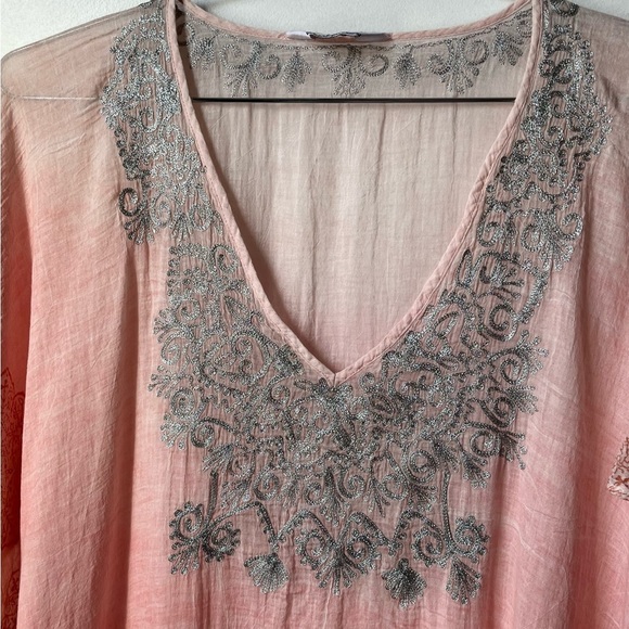 Just Bee sheer silver metallic embroidered medallion swim beach coverup one size - Picture 10 of 10